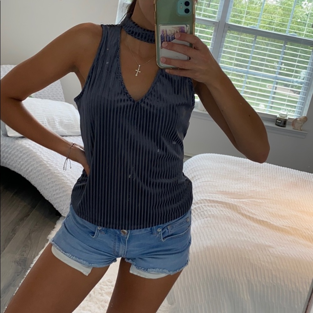 Bluish gray velvet blouse